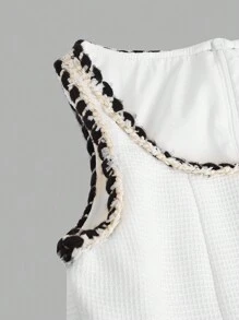 SHEIN Tween Girl Casual Colorblock Sleeveless White Dress, Suitable For Commuting, Mid-Length - White - View 4