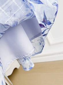 Seusyu 女士花卉印花灯笼袖阿拉伯连衣裙 - 藍色 - 查看 4