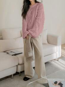 Dazy-Less Cable Knit Drop Shoulder Sweater
