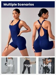 SHEIN Sport Studio Solid Color Twist Back Seamless High Elasticity Yoga Jumpsuit