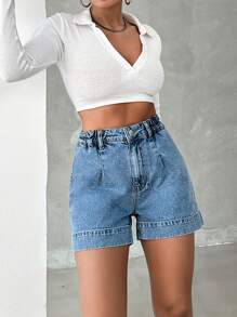 Của phụ nữ Lỏng lẻo phù hợp Quần short Denim Với Đường chéo Túi Đối với Giải trí Mặc - Rửa nhẹ - Xem 4