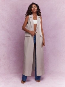 MISSGUIDED Single Button Sleeveless Full Length Jacket - Camel - View 1