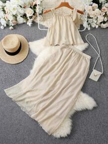 Breezaya Women's Simple Solid Color Casual Tank Top And Bottom Set For Daily Wear