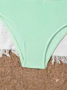 Conjunto de bikini de dos piezas de unicolor simple para niña preadolescente en la playa de verano - Verde - Ver 5