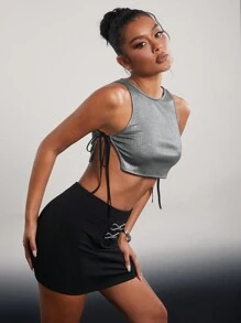 Hauture Summer Fits Metallic Side-Tie Crop Concert Top - Black - View 4