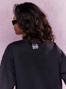 MISSGUIDED Back Logo Label Polo Neck Dropped Sleeve Oversized T-Shirt - Black - View 3