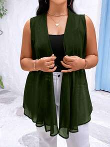 Calvaya Chaqueta sin mangas sencilla diaria de talla grande para mujer en color liso - Verde militar - Ver 4