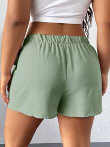 Calvaya Plus Size Solid Color Knotted Asymmetric Hem Casual Shorts For Summer