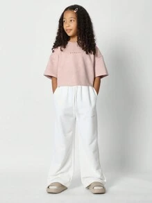 SUMWON Tween Girls Crop Fit Towelling Tee - Pink - View 4