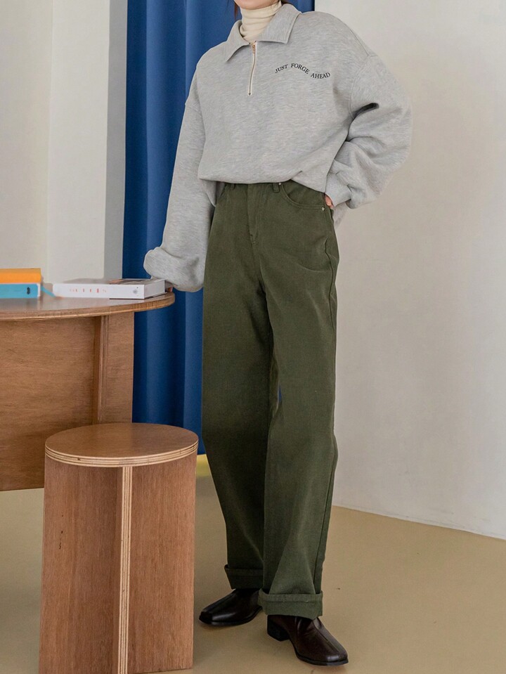 DAZY スローガングラフィック 1/4ジッパー ドロップショルダー