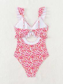 Swim Vcay 2026春夏新款玫红色小碎花随机印花可调节吊带V领可爱度假风连体比基尼泳衣（女款） - 彩色 - 查看 5