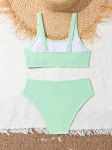 Conjunto de bikini de dos piezas de unicolor simple para niña preadolescente en la playa de verano - Verde - Ver 2