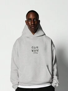 SUMWON Vintage Streetwear Retro Hoodie Heritage Collection 1990 Throwback Custom Print Design Centre Pocket Comfort Fit Hip Hop Fashion Autumn Winter Classic Pullover - Light Grey - View 2