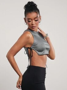 Hauture Summer Fits Metallic Side-Tie Crop Concert Top - Black - View 5