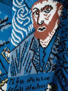 ANDREILEEANDREILEE Áo khoác cardigan dệt kim phong cách tranh Van Gogh mới, kiểu dáng thường ngày, dành cho cả nam và nữ, thích hợp cho mùa xuân và thu. - Màu xanh lam - Xem 5