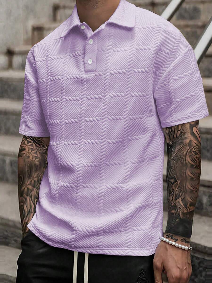 Manfinity Homme 男士夏季純色短袖商務休閒POLO衫 - 淡紫色 - 查看 1