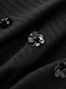 Sollinarry 女士针织拼接无袖立领连衣裙，饰有3D闪亮花朵 - 黑色 - 查看 6