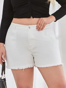 RueChic HIGH WAIST RAW HEM ELASTOC BELT DETAIL - White - View 7