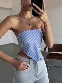 SHEIN EZwear Women Light Blue Striped Scarf Going Out Top