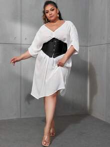 Plus Grommet Lace Up Back Corset - Black - View 3