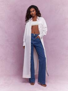 MISSGUIDED Satin Side Slit Shirt Maxi Dress - Baby Pink - View 1