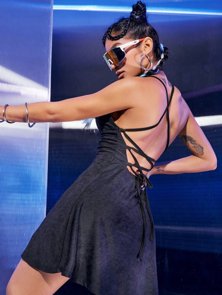 Tie Dye Effect Sport Backless Dress,Workout Tennis Graduation Dress,Fall Elegant & Sexy Daily Outfits,Denim Print Dress,Athletic Dress