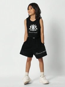 SUMWON Tween Girls Tank And Short With Print 2 Piece Set - Black - View 1