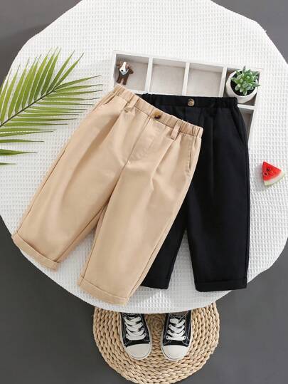 SHEIN Tween Boys' Extended Size Casual Academy Style 2 Packs Long Pants, Fall/Winter