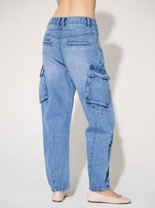 WESTFADE 优质 97% 纯棉无弹力工装筒腿九分牛仔裤 - 淺色水洗藍 - 查看 2