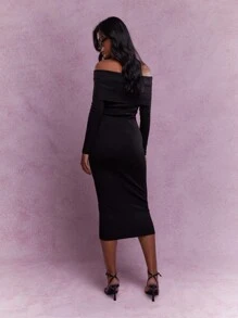 MISSGUIDED Premium Sculpted Bardot Midaxi Dress - Black - View 2