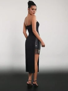 Hauture Strapless Rhinestone Bodycon Dress - Black - View 4