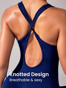 SHEIN Sport Studio Solid Color Twist Back Seamless High Elasticity Yoga Jumpsuit