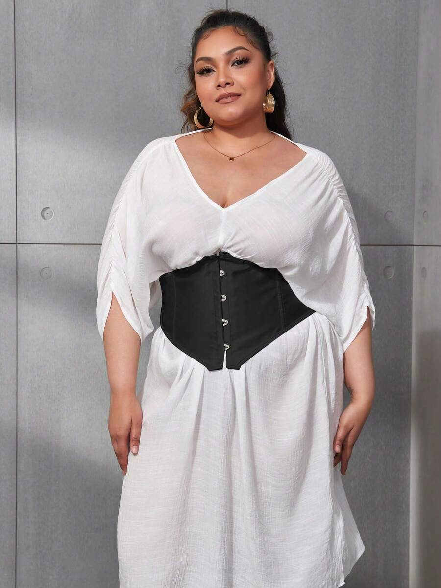 Plus Grommet Lace Up Back Corset - Black - View 1