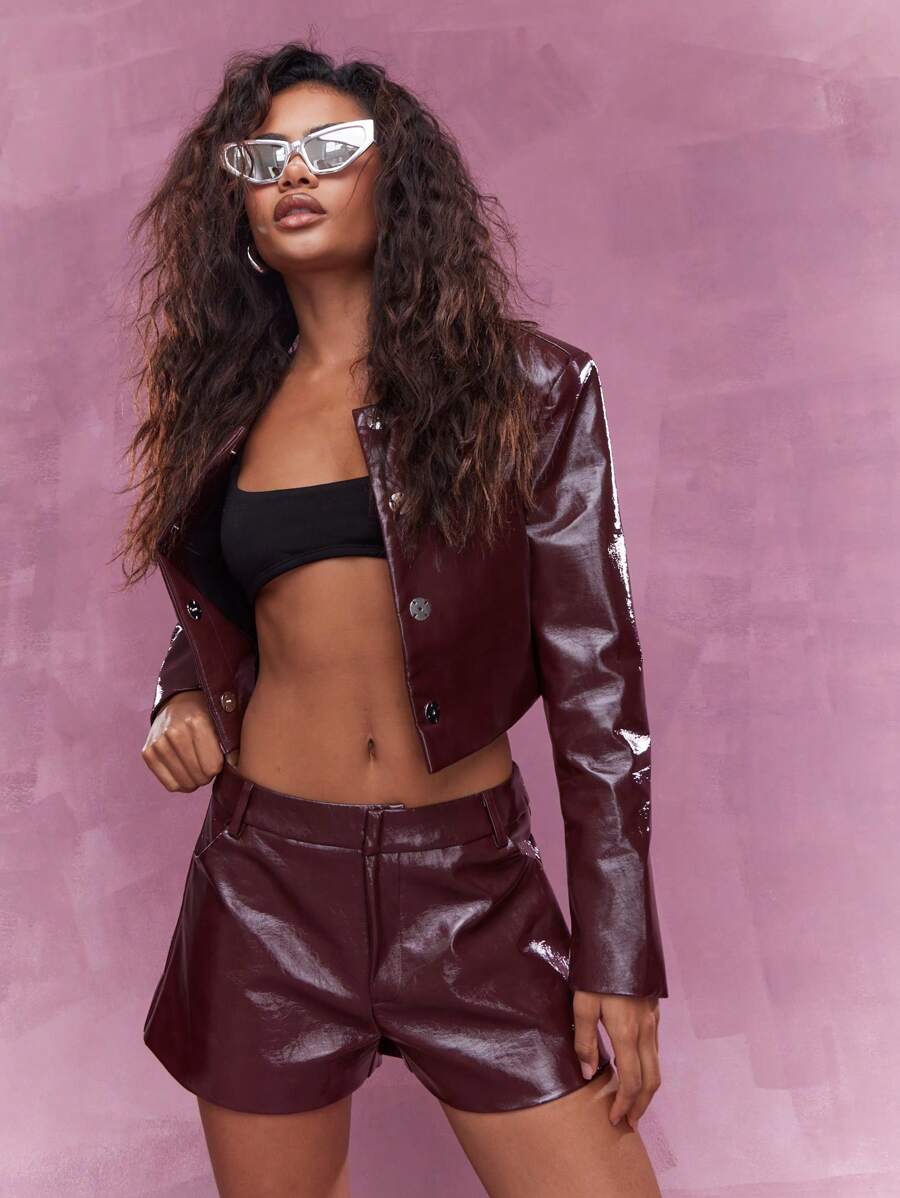 MISSGUIDED Shiny Faux Leather Jacket And Shorts Set Christmas