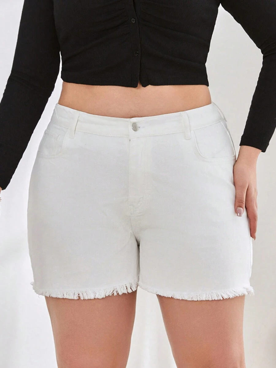 RueChic HIGH WAIST RAW HEM ELASTOC BELT DETAIL - White - View 1