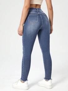 Cloudara High Waist Cat Scratch Skinny Jeans - Medium Wash - View 2