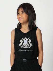 SUMWON Tween Girls Tank And Short With Print 2 Piece Set - Black - View 3