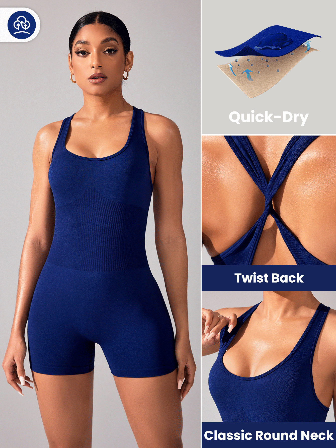 SHEIN Sport Studio Solid Color Twist Back Seamless High Elasticity Yoga Jumpsuit