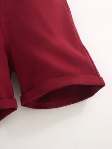 SHEIN Young Boy Comfortable Woven Solid Color Belted Shorts, Spring/Summer - Burgundy - View 4