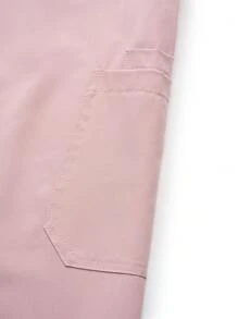 SHEIN TaskFit 純色短袖上衣＆褲子護理制服，護士服套裝 - 粉色 - 查看 12