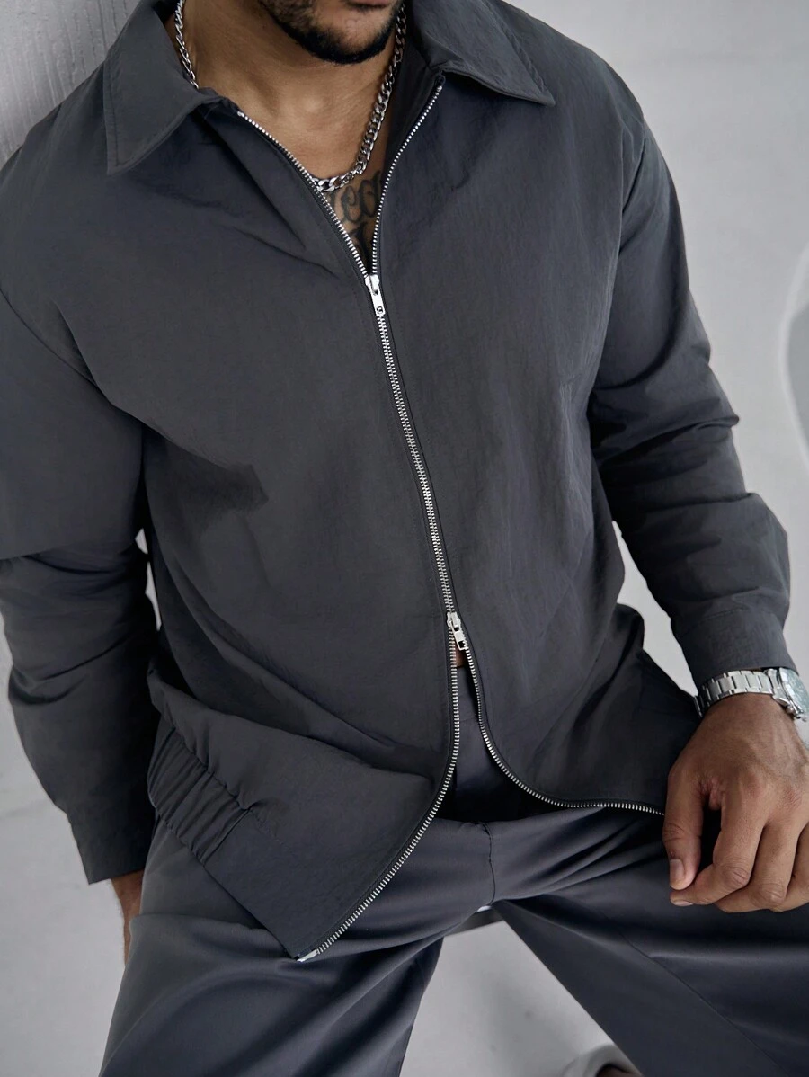 Manfinity Homme Men's Solid Color Simple Daily Jacket