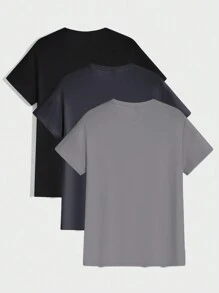 EURMUSE Men's Summer Solid Color Short Sleeve Multi-Pack Crewneck Basic Casual T-Shirt - Navy Blue - View 2