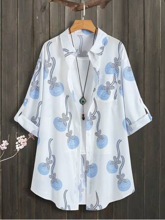 大碼女裝時尚印花襯衫