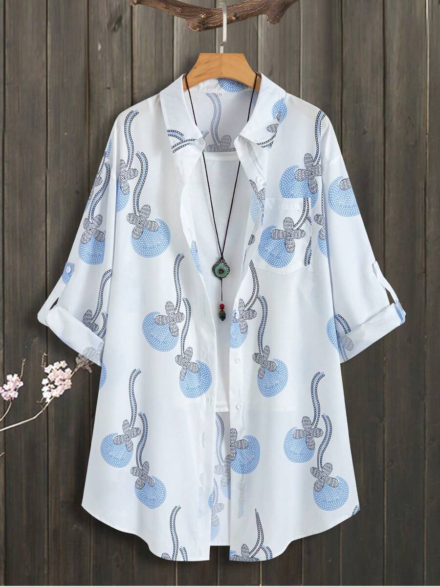 Plus Size Women's Fashion Printed Shirt - White - View 1