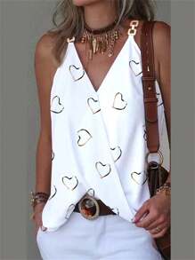Women's Summer Heart Print Cami Top With Foil Print