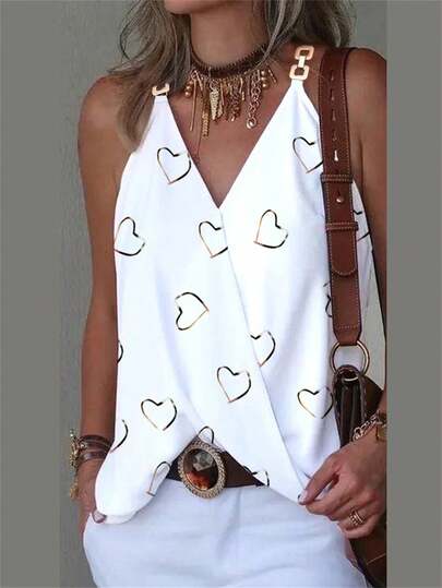 Women's Summer Heart Print Cami Top With Foil Print