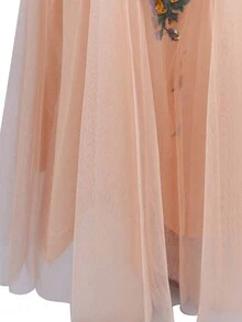 ANGEL FASHIONS 女士V领系带亮片花卉撞色网纱长款晚礼服 - 橘色 - 查看 5