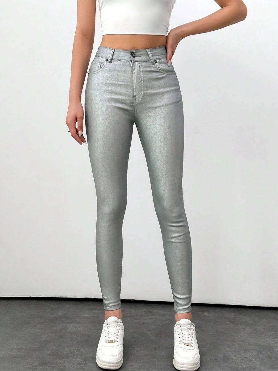 RueChic Women's Slim Fit Metallic Sense Jeans