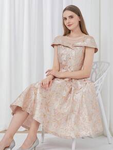 Elegant Jacquard Heavy Work Women's Party Dress - Multicolor - View 7