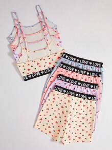Set Of 8 Heart Print Elastic Waist Underwear For Tween Girls - Multicolor - View 2